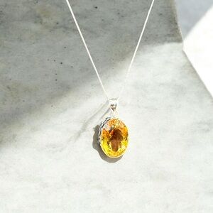 Sterling Silver Large Citrine Necklace